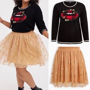 SET: Torrid Stars Lips Pullover Sweater/Stars Tulle Skater Mini Skirt 1X